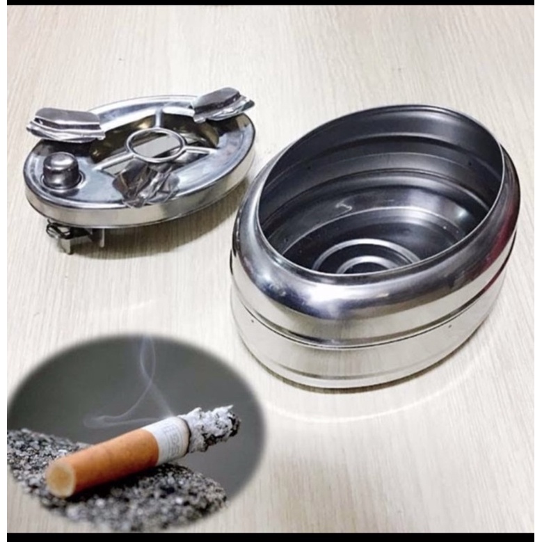Gạt tàn thuốc lá inox có 2 ngăn tiện lợi-gạt tàn bấm
