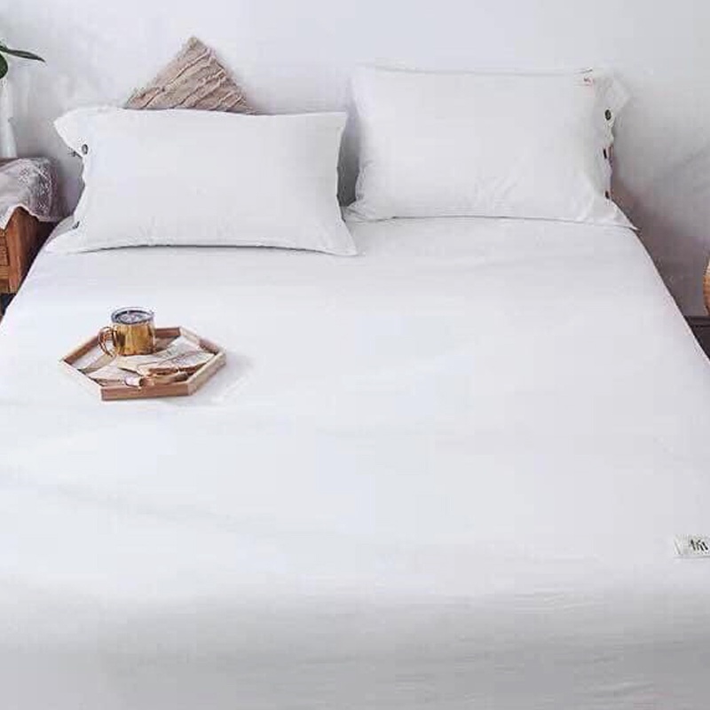 Bộ ga gối cotton Tici mầu trắng tinh chuyên dùng cho homestay hoặc nhà nghỉ, decor phòng ngủ Emmibedding store