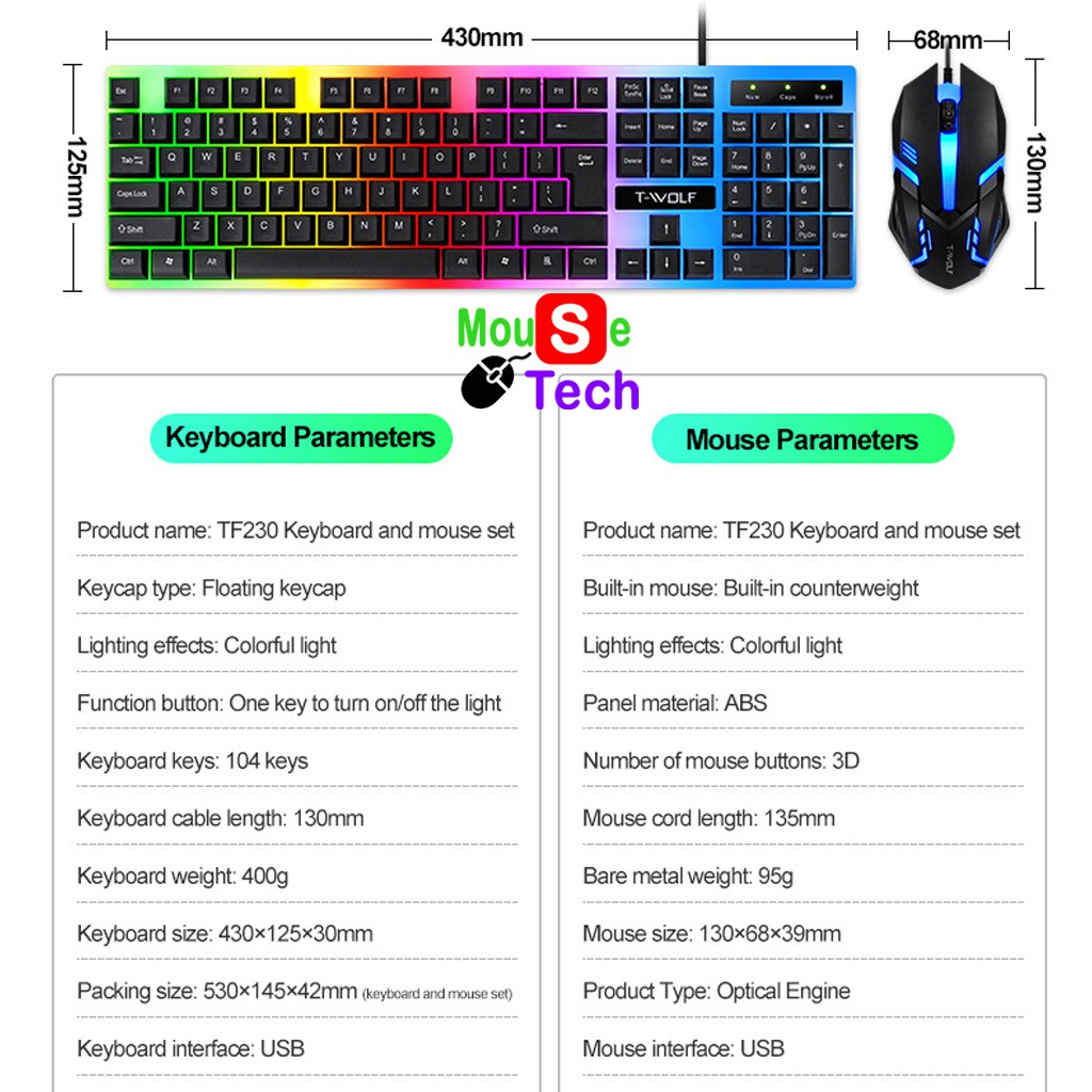 Bàn phím máy tính giả cơ, chuột gaming có dây Thunder Wolf TF230