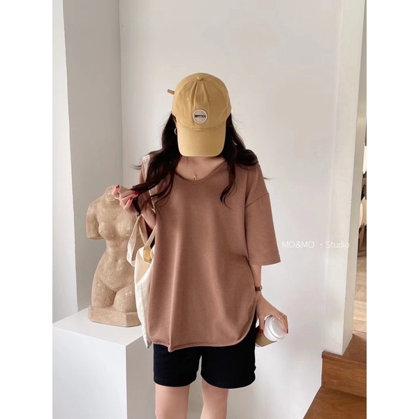 [Ảnh thật/Video]Áo phông nữ vạt tôm dáng mới Áo thun nữ cổ vát form rộng kiểu năng động cá tính