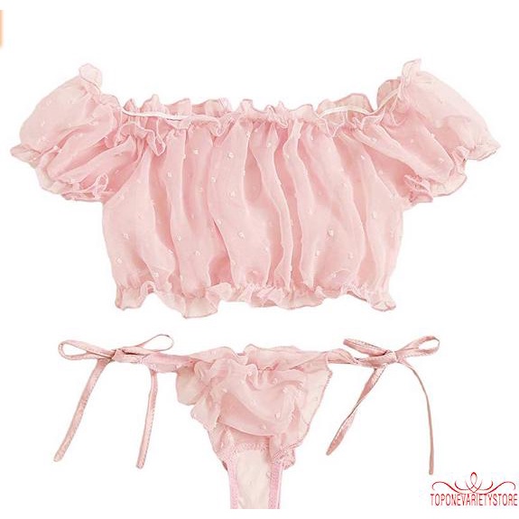 Set Đồ Lót Hai Mảnh Lưới Thắt Nơ Gợi Cảm Cho Nữ