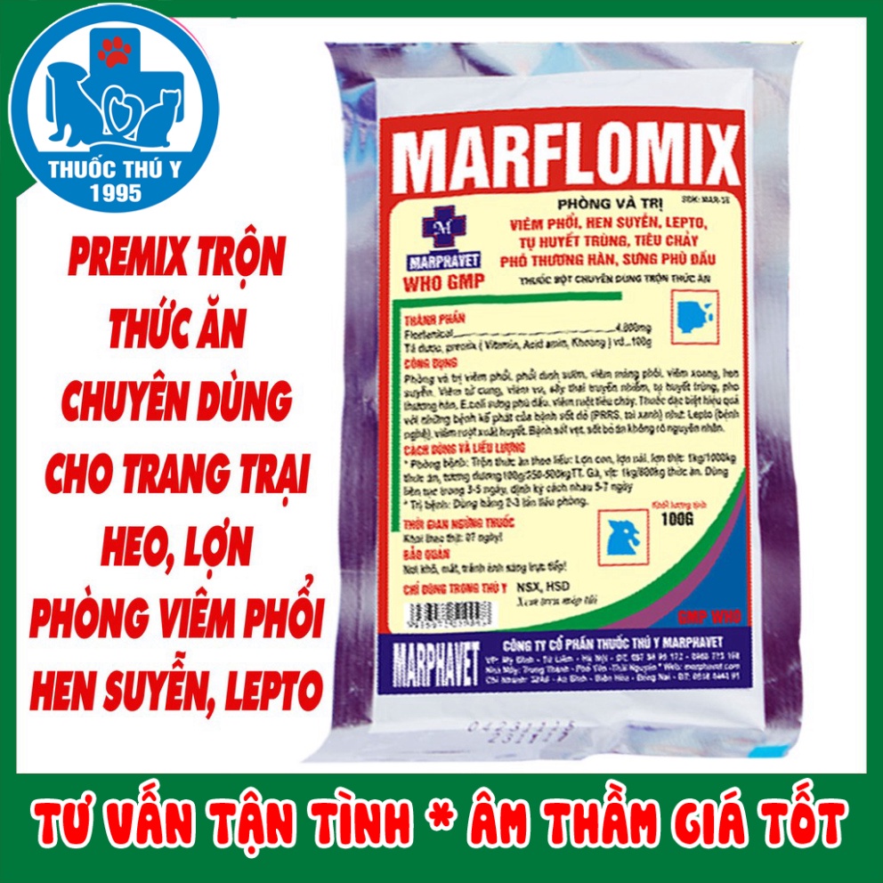MARFLOMIX Heo 50g PREMIX chuyên dùng cho gia súc, heo phòng bệnh đường tiêu hóa trên gia súc, heo, vật nuôi
