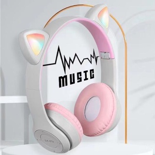 Tai nghe bluetooth p47m tai nghe gắn tai mèo dễ thương phát sáng đèn đầy màu sắc tai nghe led có thẻ có thể gập gọn.
