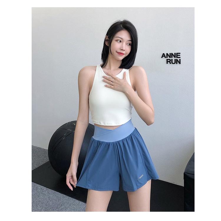Quần short thể thao ANRAN lưng cao giả hai lớp thời trang năng động cho nữ