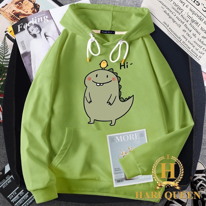 áo HOODIE khủng long đội gà Hi form thụng unisex giá rẻ❤️chất nỉ bông❤️form thụng unisex❤️mặc đôi nhóm