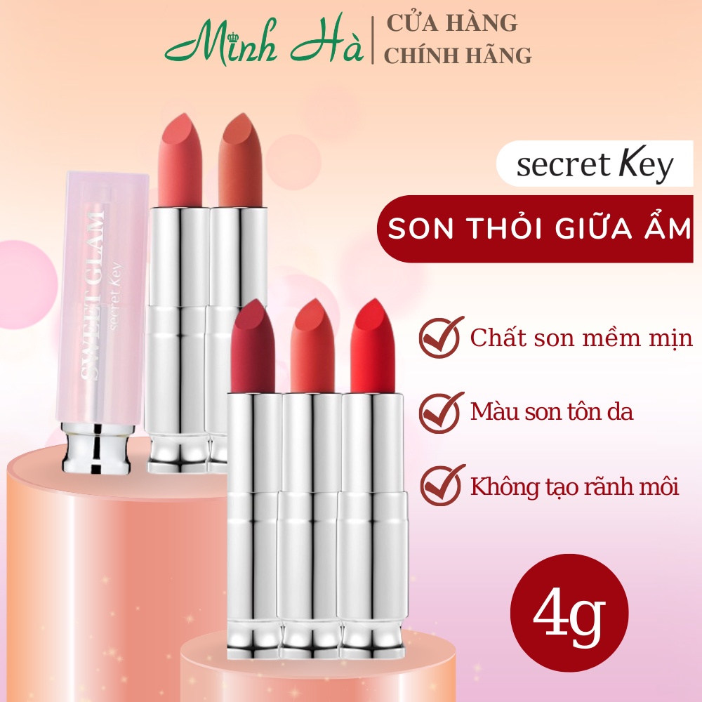 Son thỏi Secret Key Sweet Glam The Fit Lipstick 4g giữ ẩm nhẹ nhàng