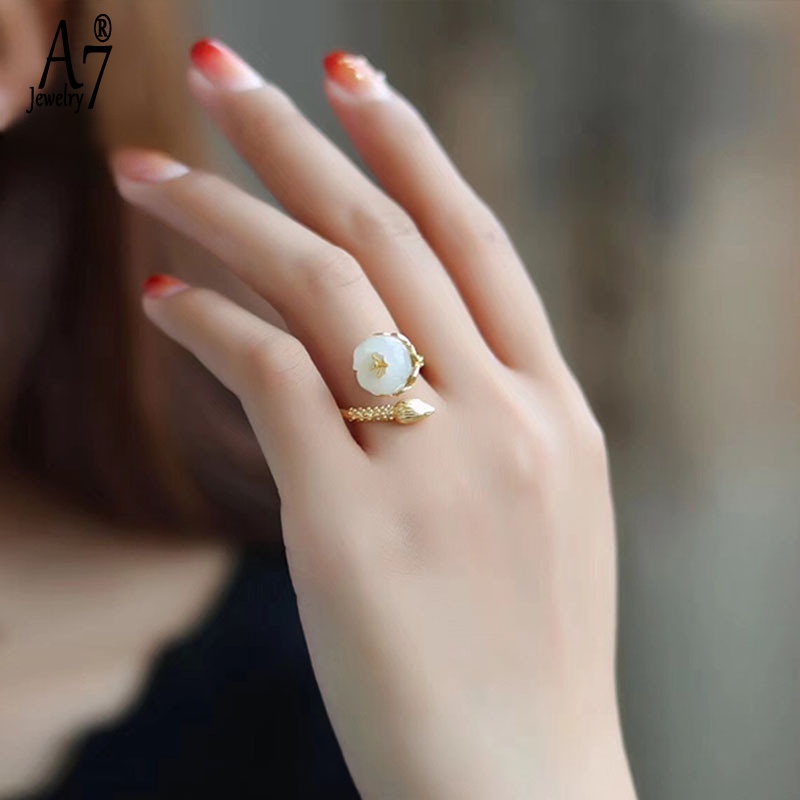 Nhẫn Bạc S925 Đính Đá Ngọc Bích Trắng A7Jade