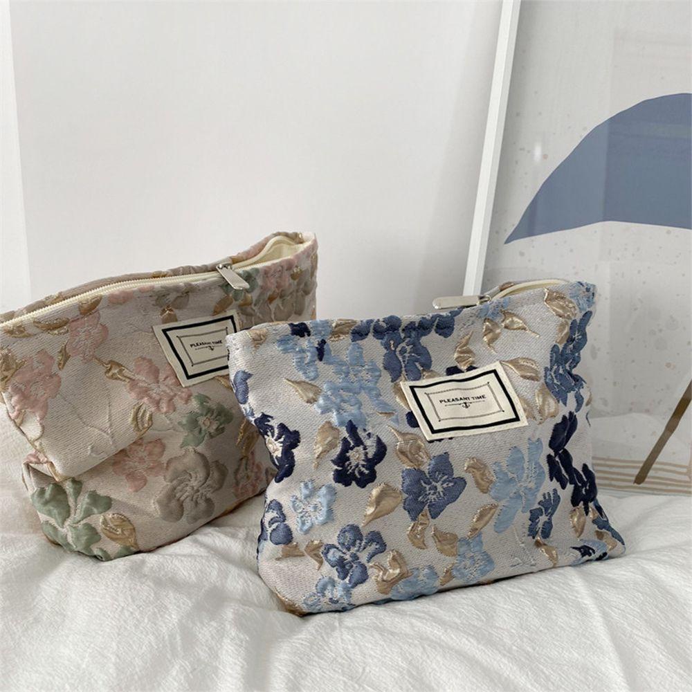 Túi Canvas Đựng Mỹ Phẩm Sức Chứa Lớn In Họa Tiết Hoa Xinh Xắn Cho Nữ