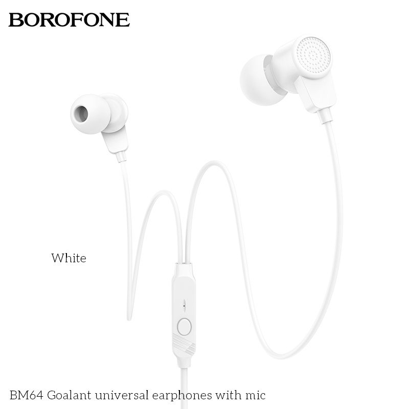 Tai nghe nhét tai BOROFONE BM64 chống ồn, nghe hay có mic đàm thoại, dây dài 1.2m - Chính hãng