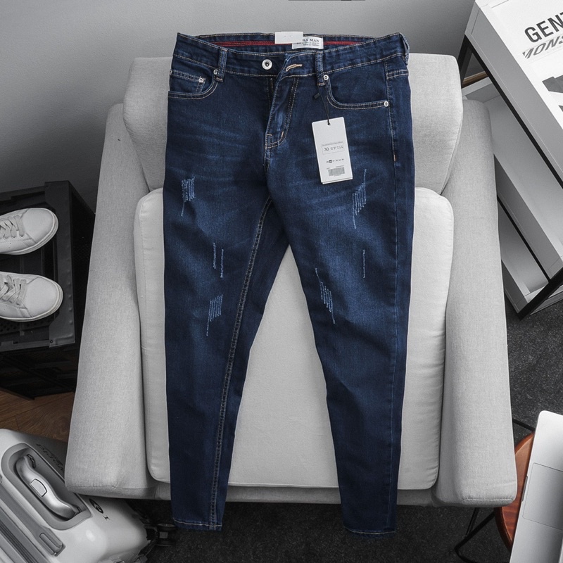 Quần jean nam đơn giản xanh dương slimfit xuất khẩu cao cấp