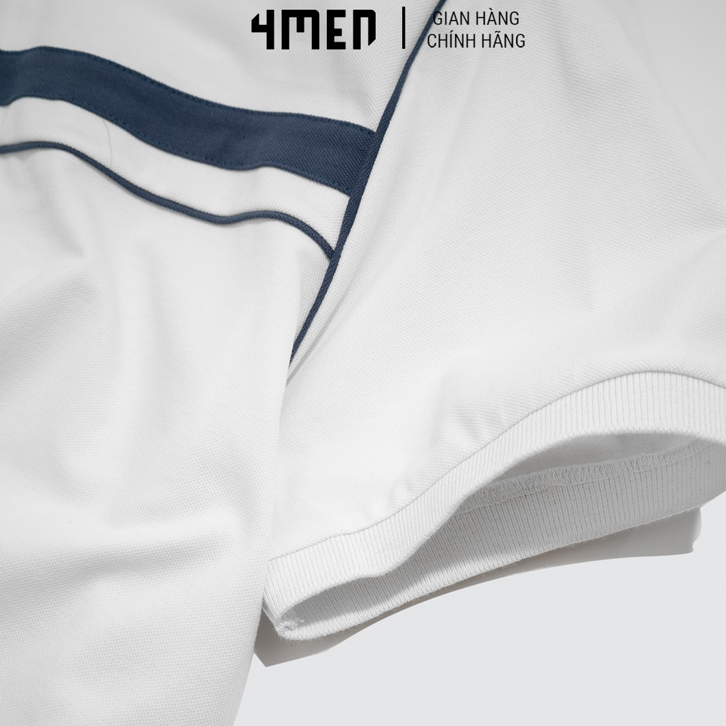 Áo thun polo nam đẹp 4MEN PO043 có cổ trụ bẻ vải cá sấu cotton hàng hiệu phối màu kẻ ngang, viền nách mới lạ, trẻ trung | BigBuy360 - bigbuy360.vn