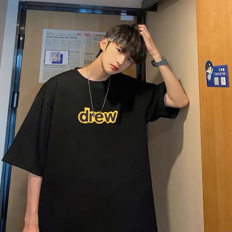 Áo Thun Tay Lỡn In Chữ DRE.W 2 Màu Đen Trắng , Áo Phông Unisex Nam Nữ Form Basic 38-65kg