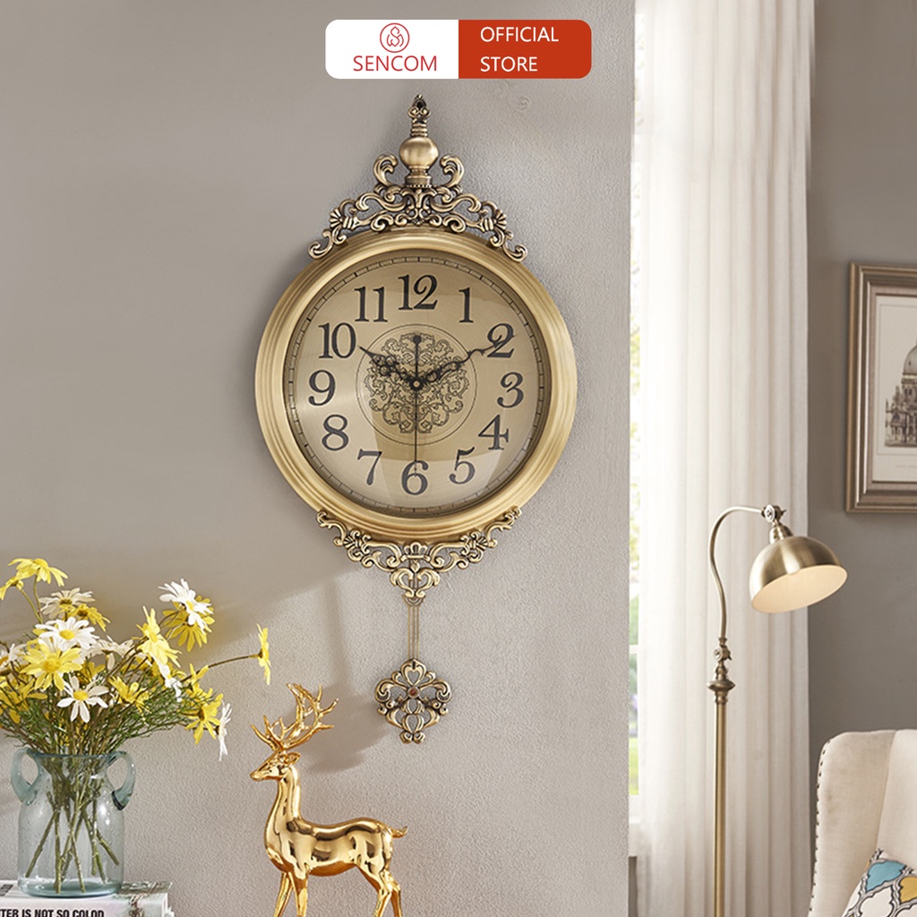 Đồng hồ treo tường vương miện SENCOM, đồng hồ trang trí decor tân cổ điển phong cách Bắc Âu - E07