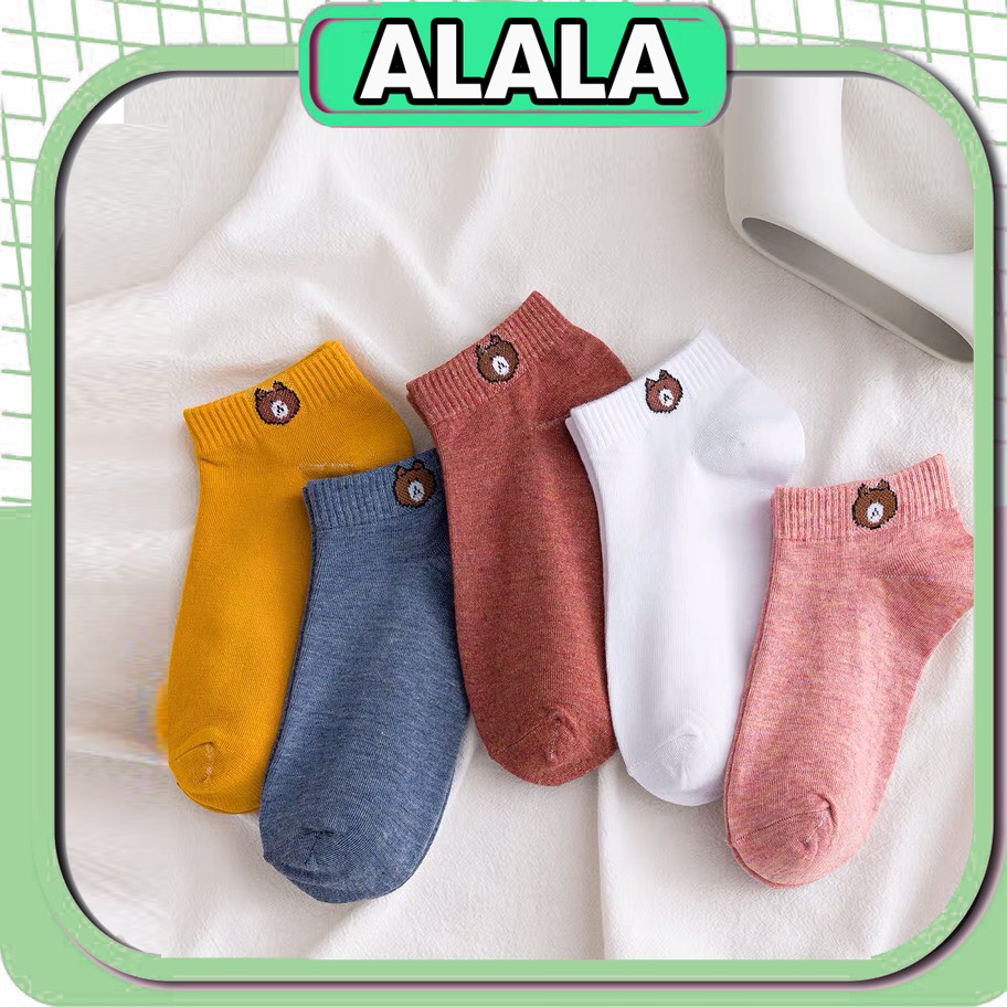 Combo 10 đôi tất gấu cổ ngắn họa tiết Brown tặng kèm túi đựng - ALALA