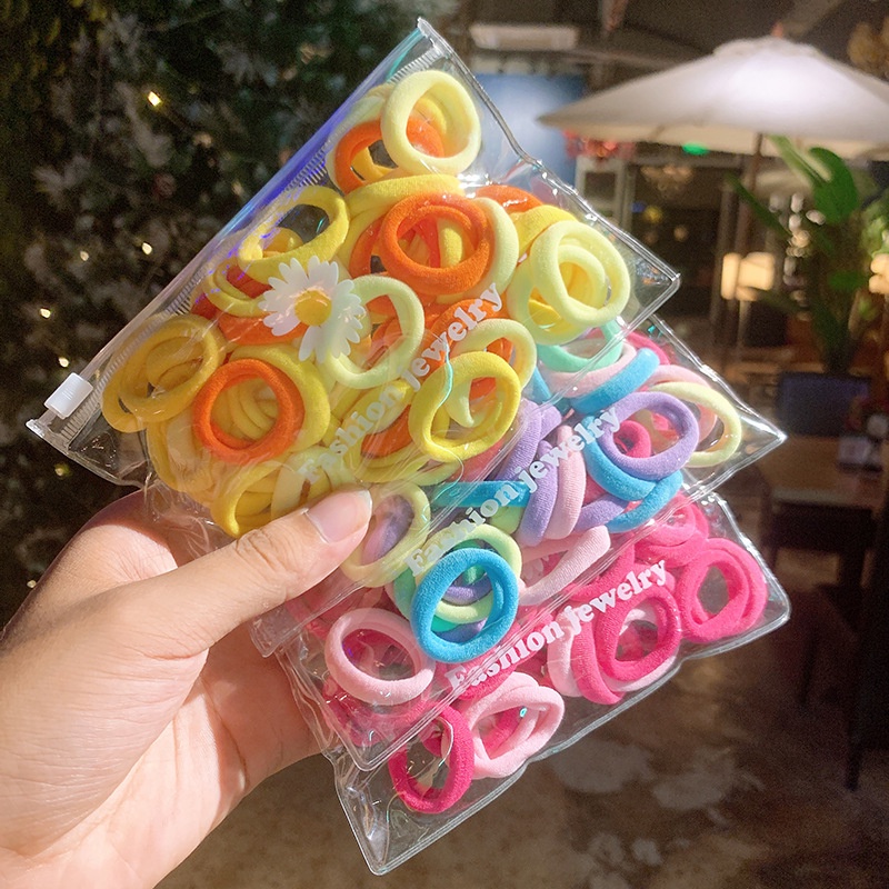 Set 50 dây buộc tóc cao su nhiều màu sắc thời trang cho bé gái