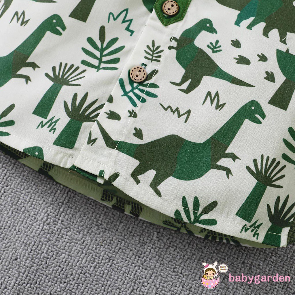 Set áo sơ mi tay ngắn cài nút + quần short eo co giãn thời trang mùa hè cho bé trai