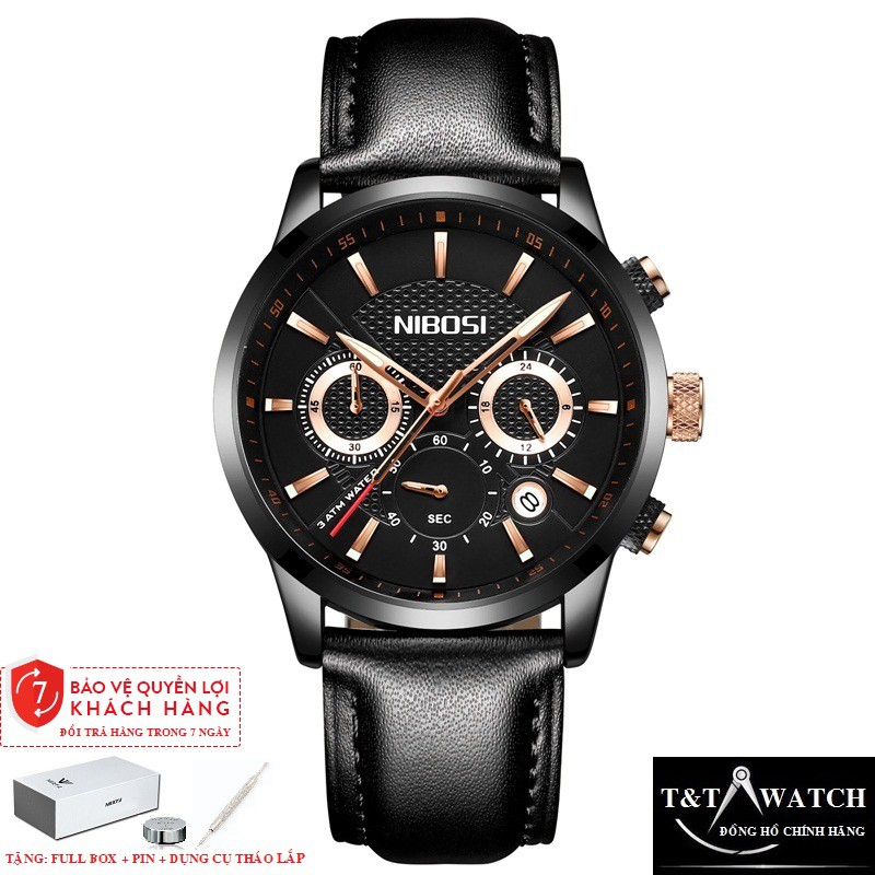 (GIÁ HỦY DIỆT) ĐỒNG HỒ NAM NIBOSI 2313 (1985) CHÍNH HIỆU, DÂY DA TRƠN CHẠY FULL 6 KIM, CHỐNG NƯỚC VÀ CHỐNG XƯỚC