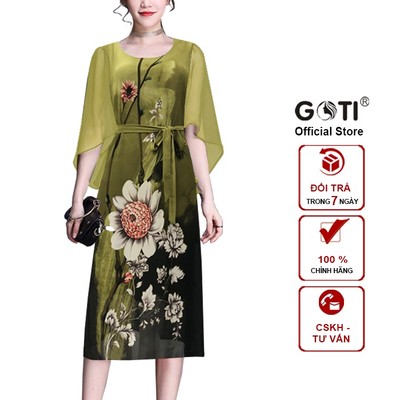 GOTI - Đầm Dự Tiệc Trung Niên Cao Cấp Tay Cánh Tiên Lỡ Voan 2 Lớp Che Bụng Nhiều Size Tặng Mẹ 3304