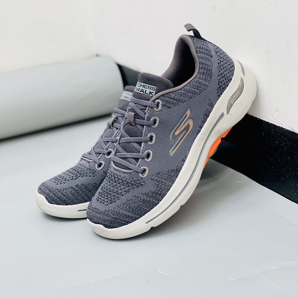 giày thể thao xỏ chân cho nam archfit skechers chính hãng màu ghi xám