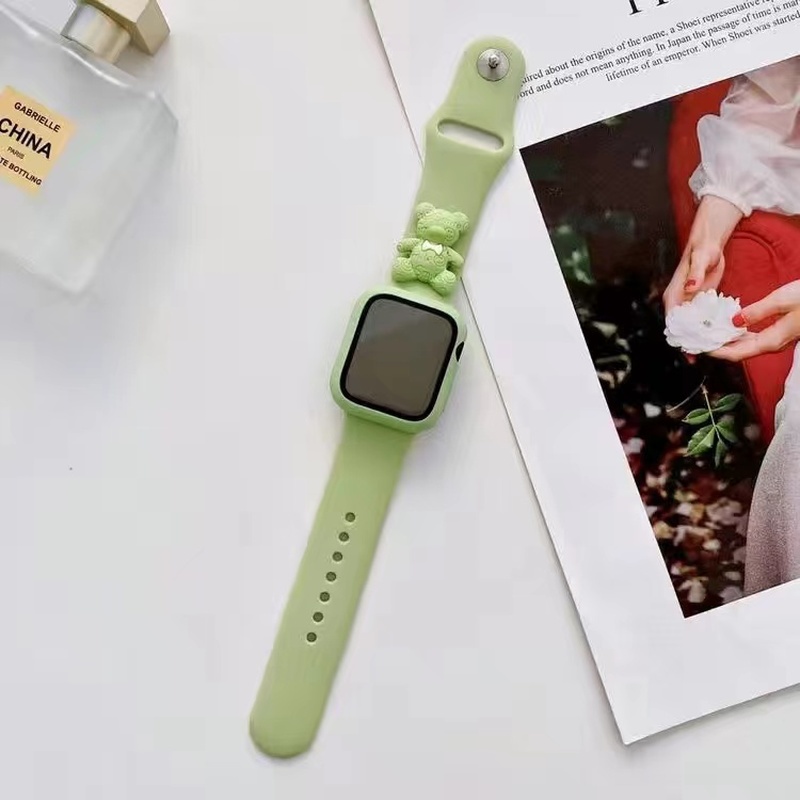 Ốp Dây Đeo Silicon Họa Tiết Hoạt Hình Cho Đồng Hồ Thông Minh Apple Watch 41mm 45mm 44mm 40mm 38mm 42mm Series 7 6 SE 5 4 3