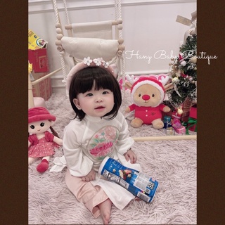[Hany Baby] Bộ áo dài nhung trắng cổ tàu