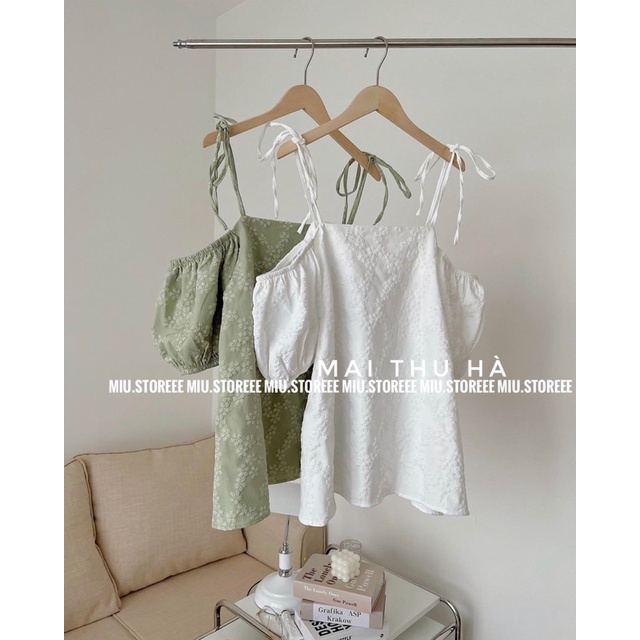 ÁO TRỄ VAI HAI DÂY TAY BỒNG THÊU HOA CÚC NHỎ ATHT2S