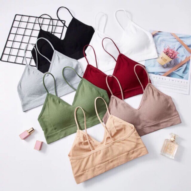 Áo Lót Bra Nữ Không Gọng Cotton Len Tăm Hai Dây Cổ V Mặc Thoải Mái Co Dãn Tốt Quả Giọt Lệ 1217, 832
