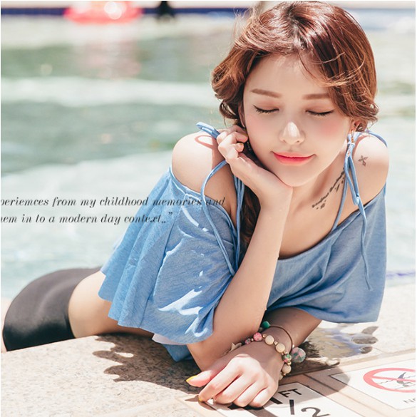 CÓ SẴN bikini trễ vai xanh thun lạnh siêu đẹp