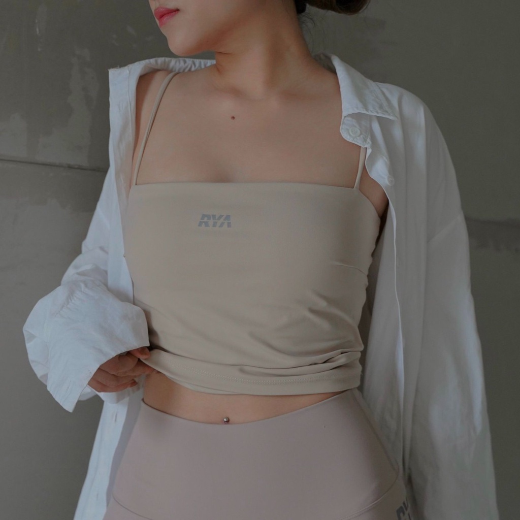 Áo ngực thể thao RYACTIVE - Straight neckline tank beige