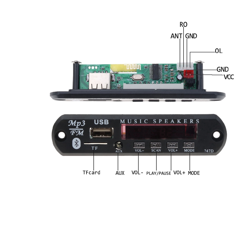 Máy nghe nhạc Mp3 Radio WMA kết nối Bluetooth hỗ trợ USB TF FM AUX 5-12V