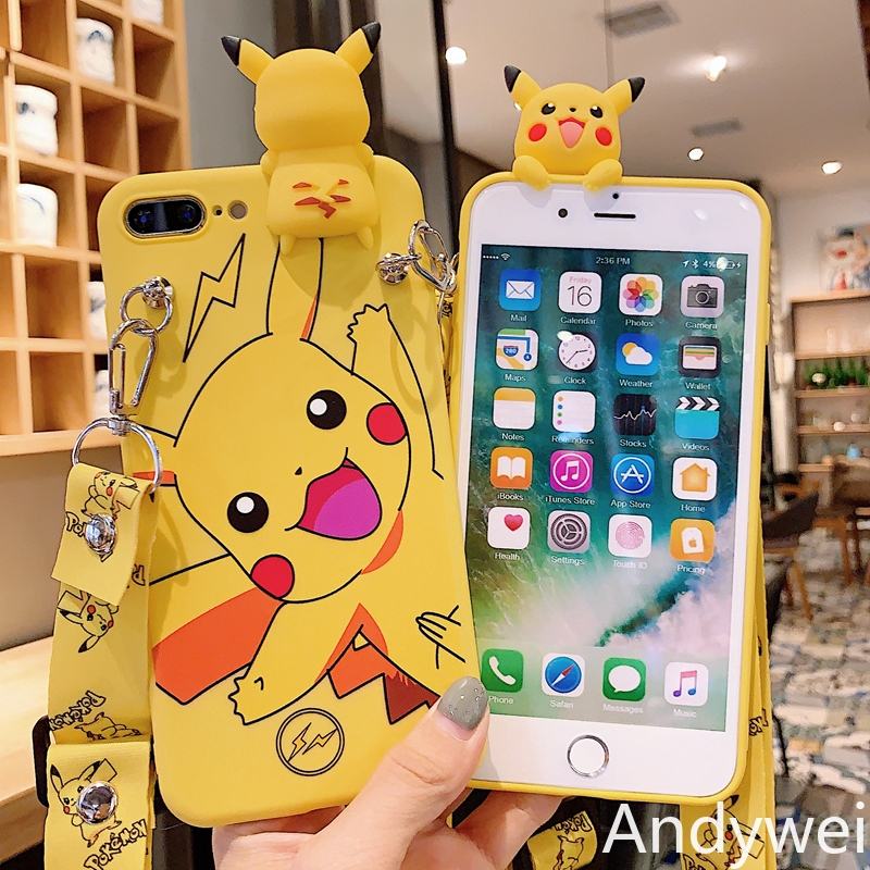 Ốp Lưng Mềm Có Dây In Hình Pikachu Đáng Yêu Cho Xiaomi Redmi Note 5 / 6 / 7 / 8pro / Mi9T / Mia1 / Mia2