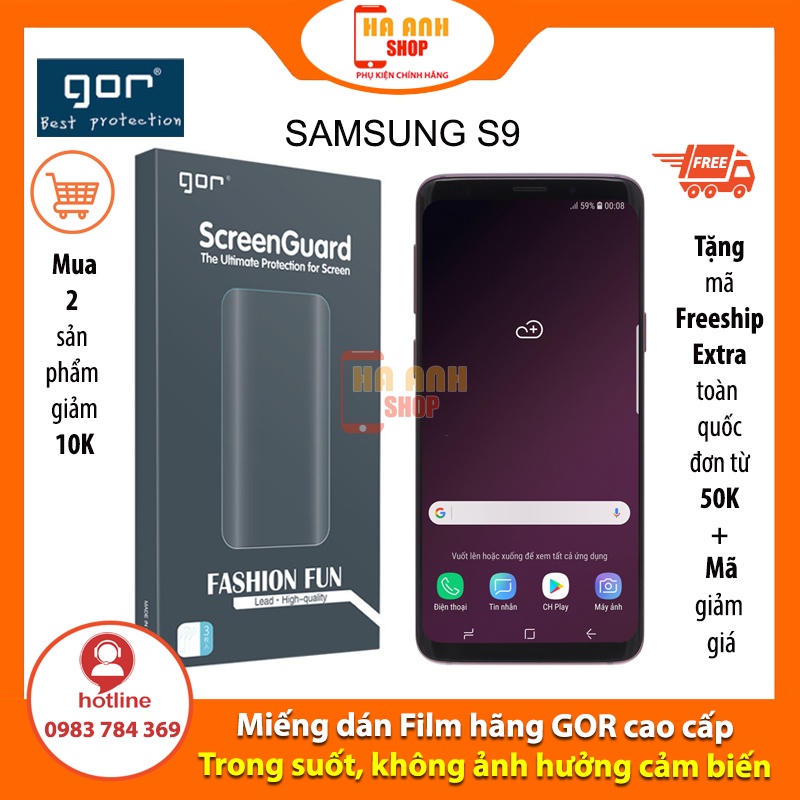 Bộ 3 Miếng dán Samsung S9 hãng Gor cao cấp Full màn H6 (tặng mã FREESHIP EXTRA toàn quốc)