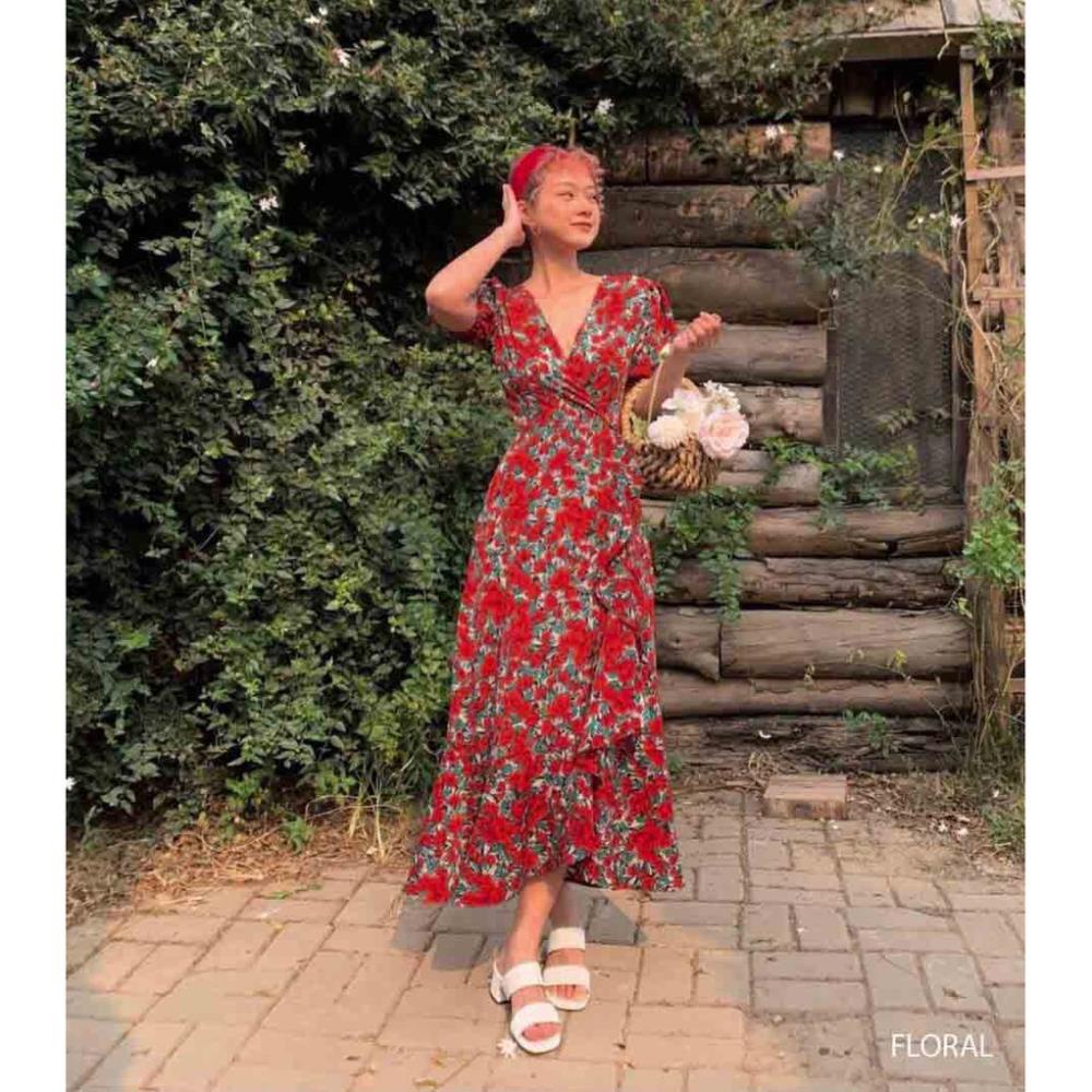 2 Đầm Midi Tay Ngắn In Hoa Phong Cách Cổ Điển Hàn Quốc Xinh Xắn Cho Bạn Gái - Váy Maxi Hoa Thiết Kế FLORAL DRESS