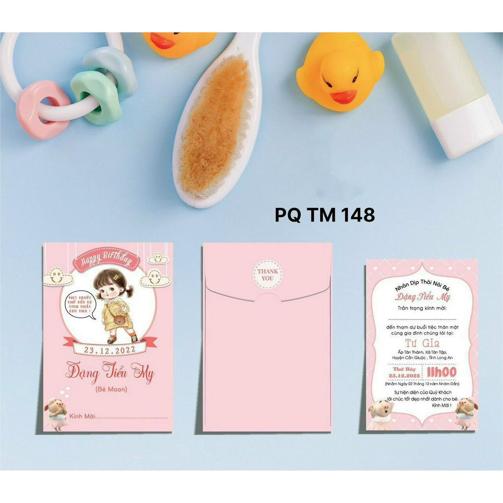 Thiệp đầy tháng, thôi nôi, sinh nhật bé gái đáng yêu