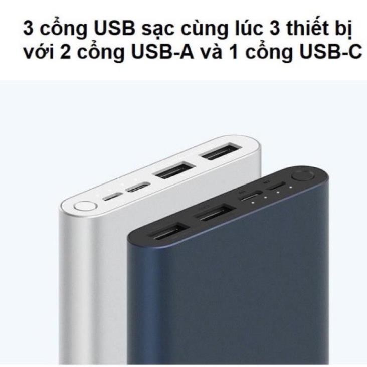 Sạc Dự Phòng Xiaomi Gen 3 - Dung lượng 10.000mah, 2 Cổng Sạc USB, 1 Cổng Typ C - Bảo Hành 12 Tháng