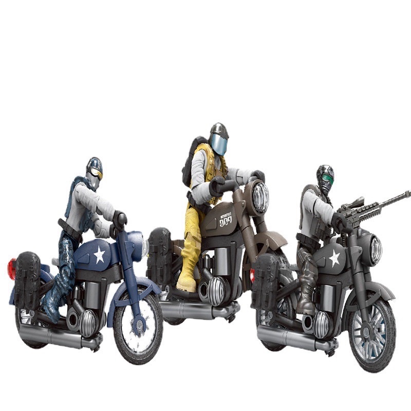 Đồ chơi mô hình lắp ráp xe Moto và lính Retro mini