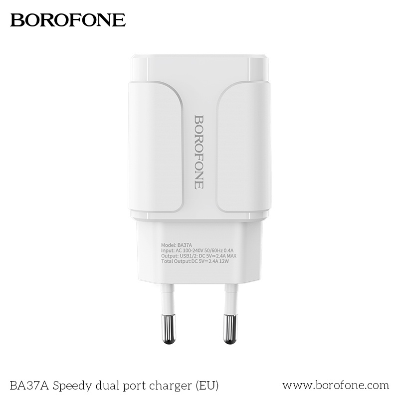 Củ sạc iphone, android Borofone BA37 12W 2 cổng USB 2.4A chuẩn EU, US