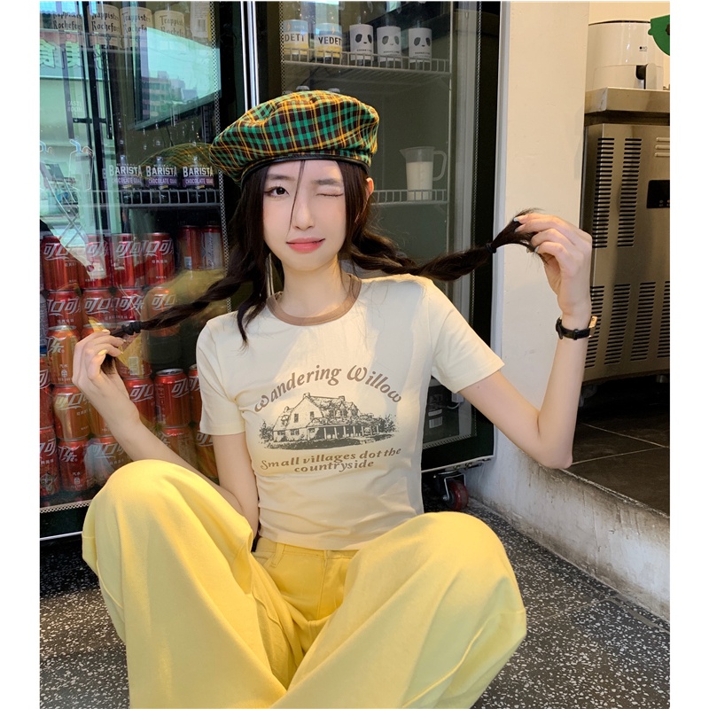 Áo Thun Nữ Ngắn Tay Cổ Tròn Ôm Dáng Phong Cách Hàn Quốc