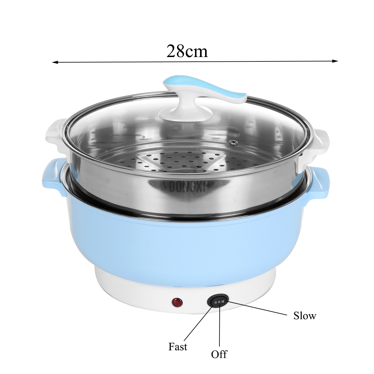 220V/50Hz Multifunctional Stainless Steel Electric Hot Pot Steaming Soup 28cm