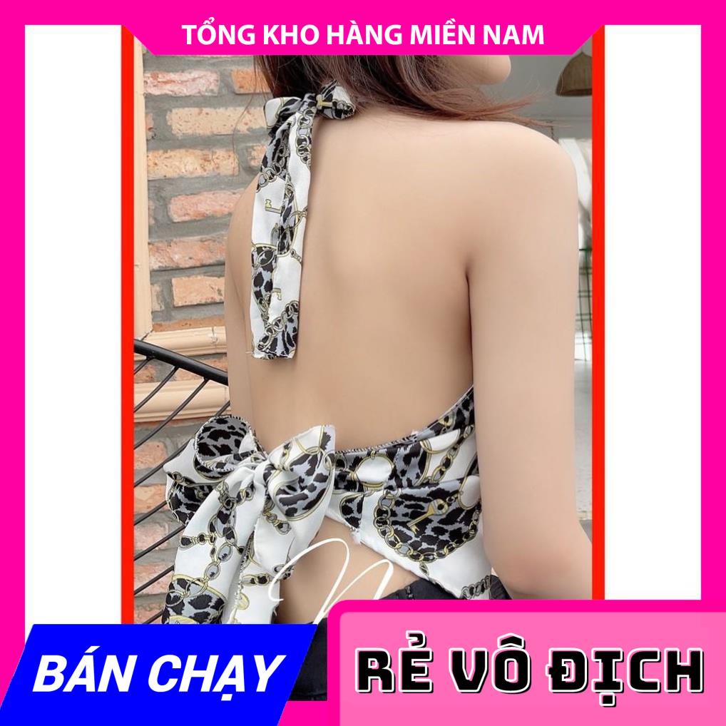 ÁO YẾM HỞ LƯNG IN HỌA TIẾT AK1252 ⚡ẢNH THẬT⚡ ÁO CỘT NƠ SAU