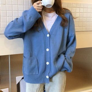 Áo Khoác Cardigan Dáng Rộng Cổ Chữ V Phong Cách Hàn Quốc