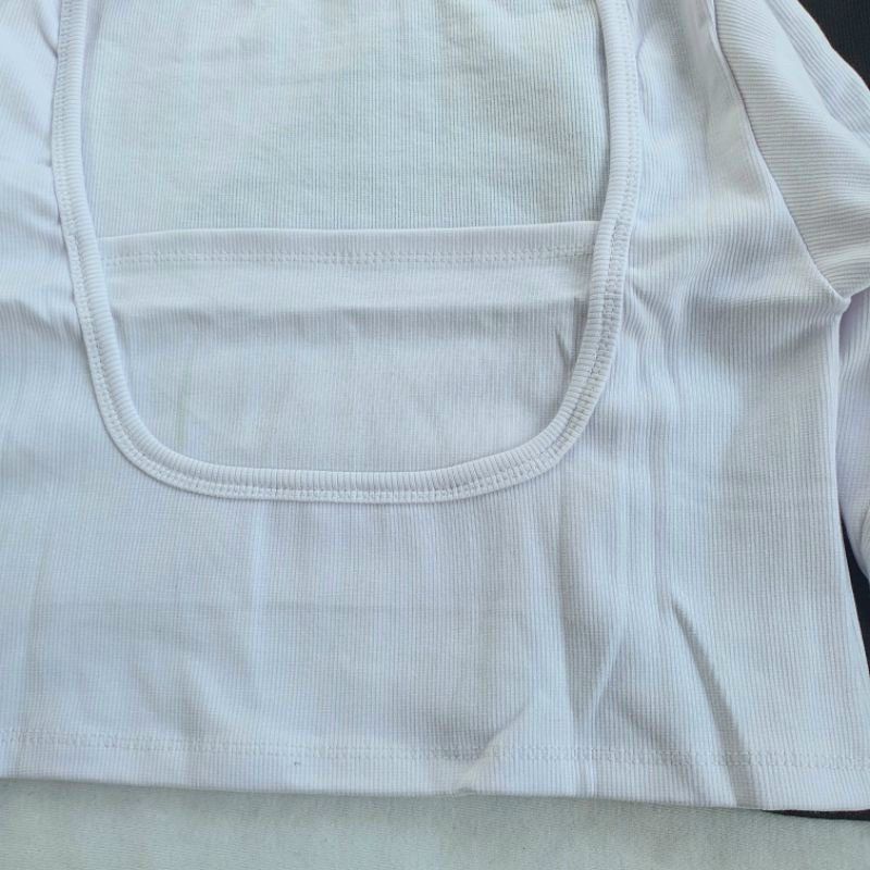 Áo cổ vuông croptop thun Gân phối kiểu A15