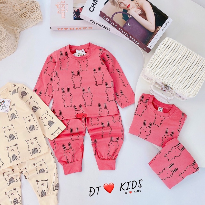 NT044 BỘ DÀI TAY THỎ VÀ HEO CHẤT COTTON CHO BÉ TRAI, BÉ GÁI