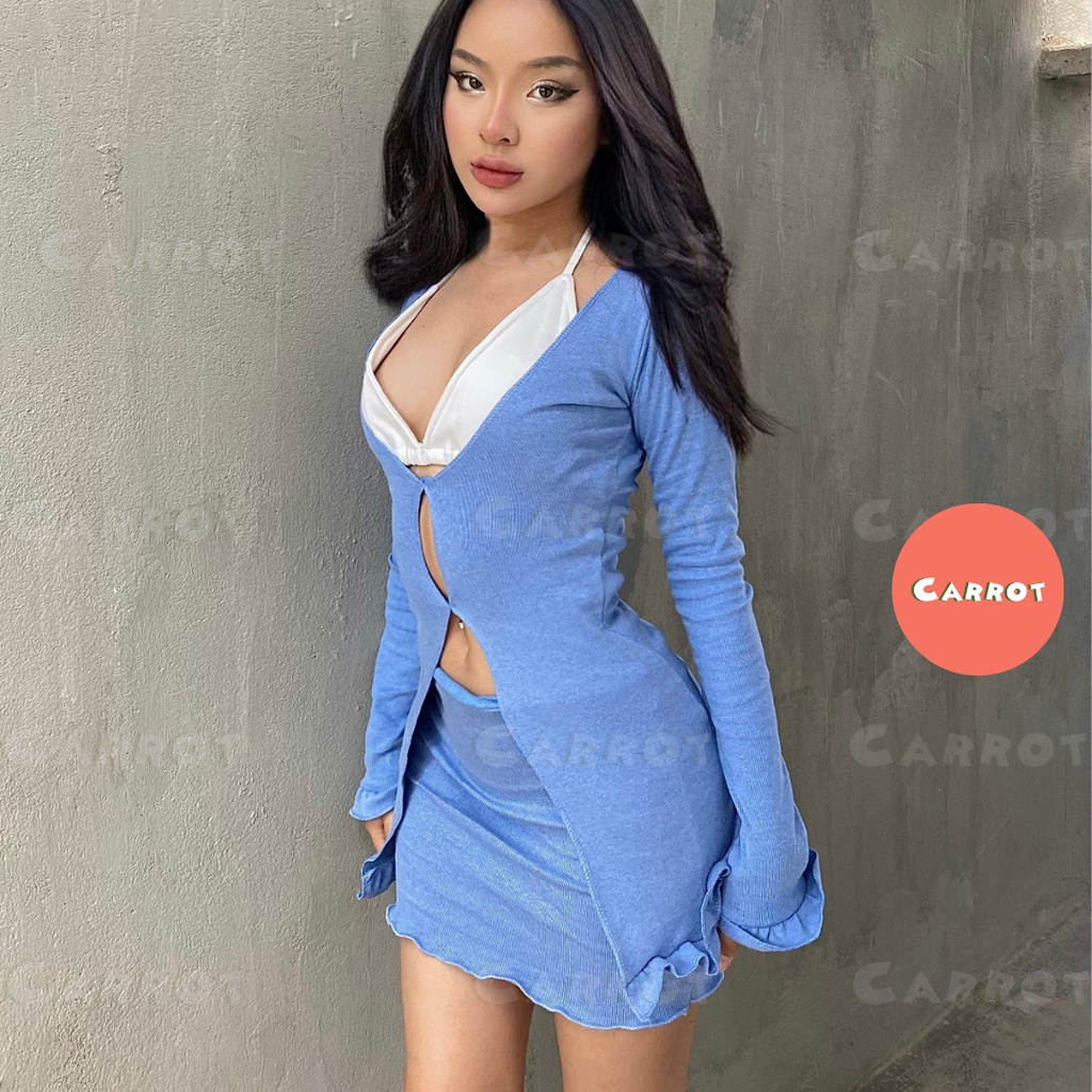 Set áo croptop tay dài thiết kế chân váy ôm body áo ngực sexy quyến rũ chất vải dày dặn đi chơi Carrotxinhdep (53)+(59
