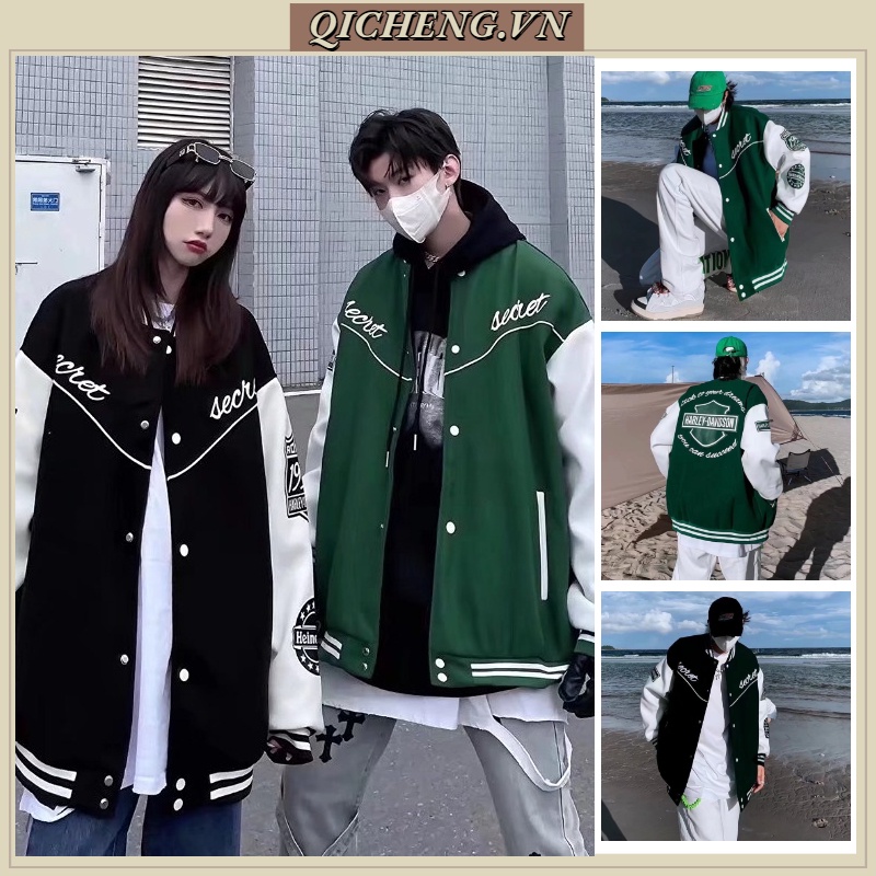 Áo Khoác Bóng Chày Dáng Rộng áo khoác bomber Nam In Chữ áo khoác nữ Phong Cách Retro áo khoác nữ form rộng Cá Tính áo khoát Nam Nữ