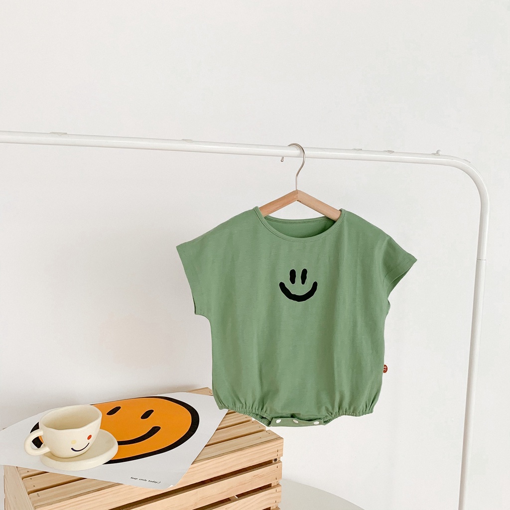 Áo liền quần in họa tiết mặt cười thời trang mùa hè đáng yêu dành cho trẻ sơ sinh