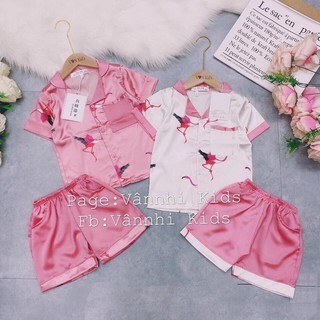 Bộ pijama lụa Hồng trắng size 16-28kg