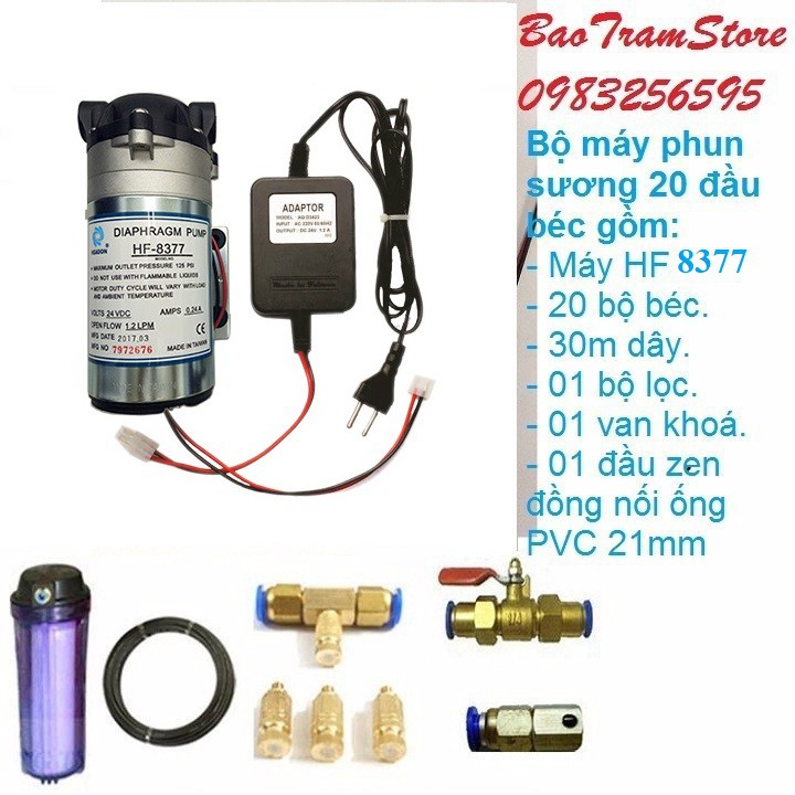 Bộ máy phun sương 20 béc sử dụng máy bơm phun sương 24v HEADON 8377