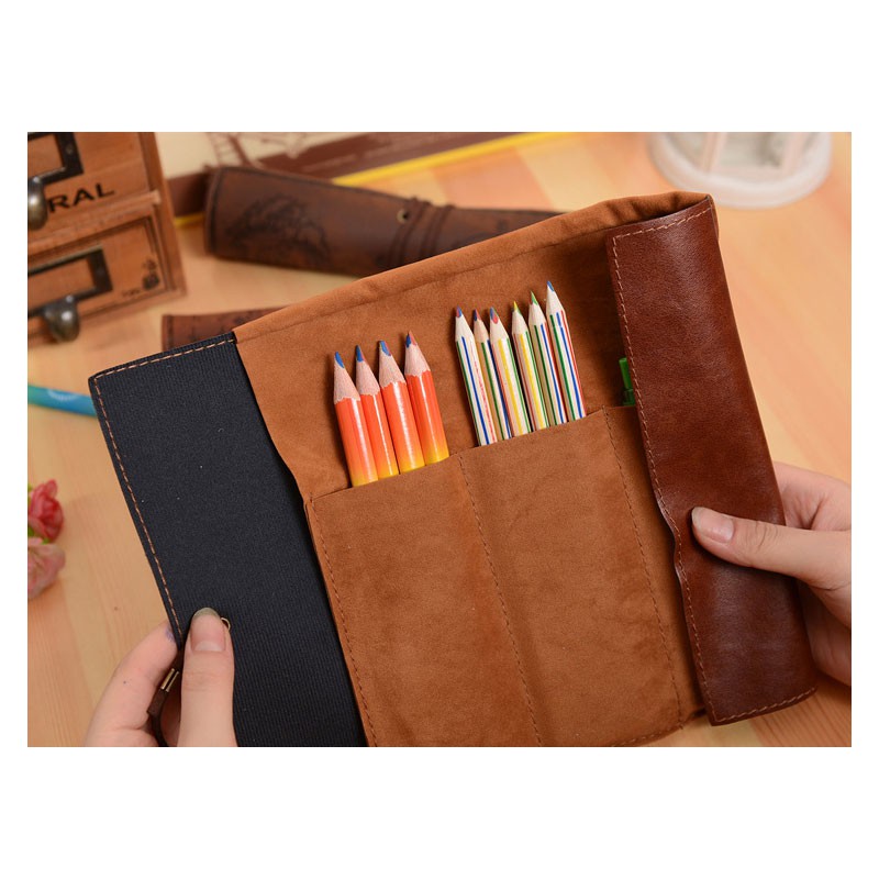 Túi Đựng Bút Bằng Da Canvas Cỡ Lớn Họa Tiết Bản Đồ Kho Báu Sáng Tạo Ốp
