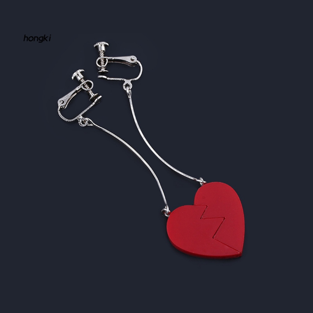 HH 1 Pair Fashion Earrings Men Women Jean Pierre Polnareff Dangler Ear Clips Heart Shape